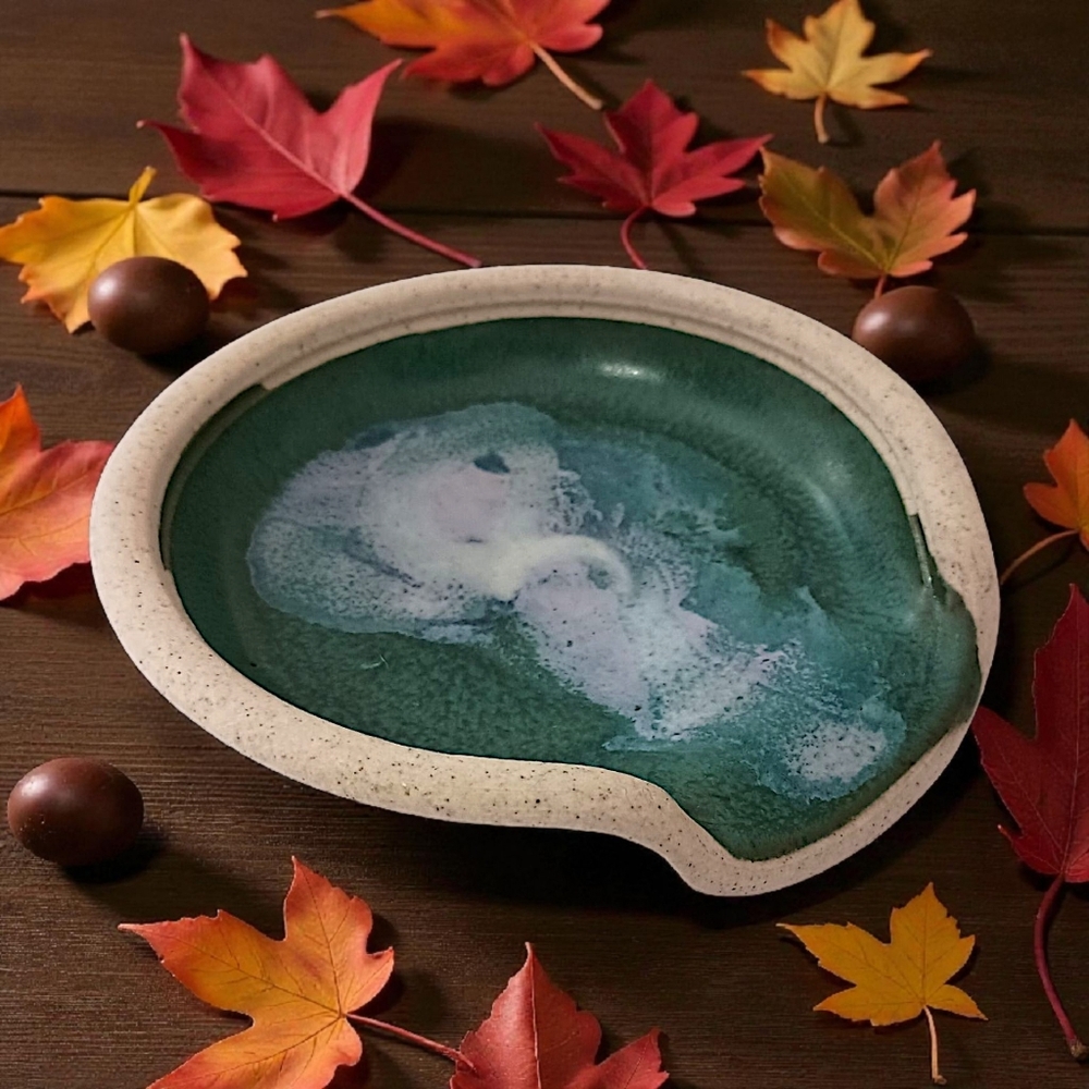 Studio Pottery Spoon Rest Handmade Glazed Farmhouse Trinket Dish Rustic Cabin - Picture 15 of 16